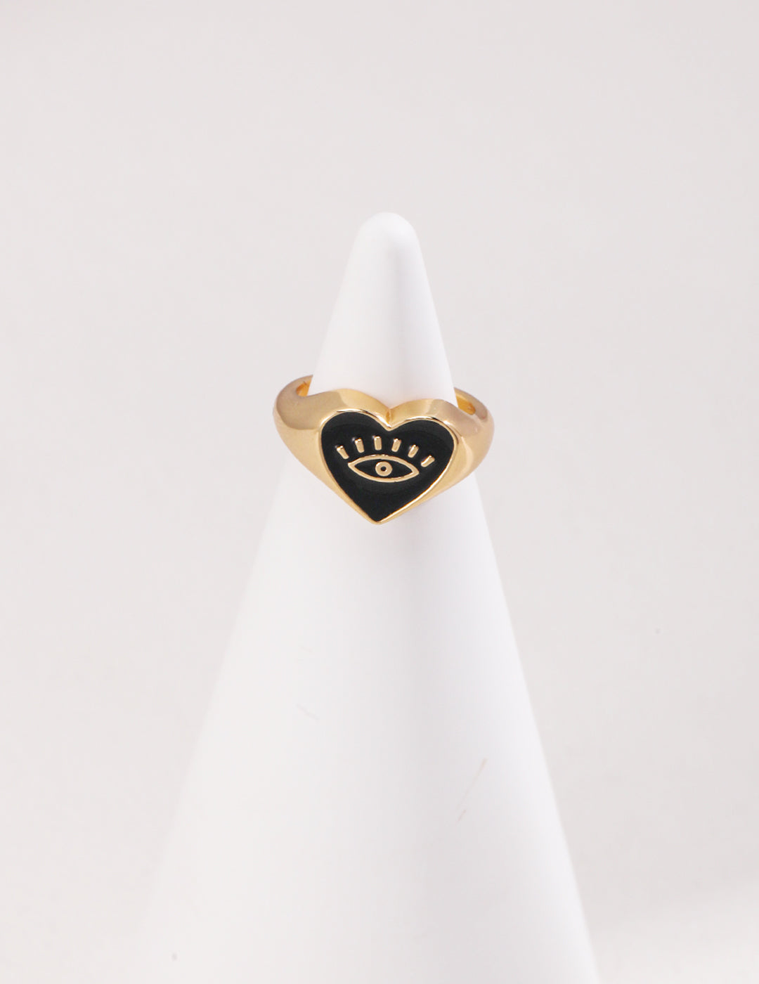 Black Enamel Heart-Shaped Adjustable Ring