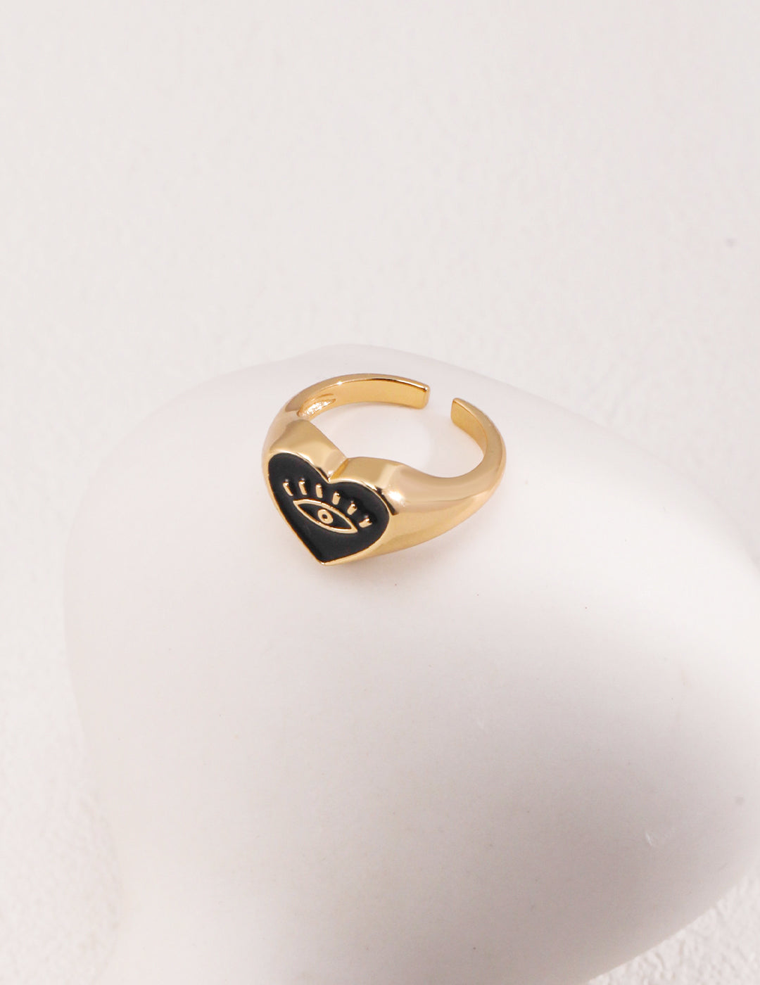 Black Enamel Heart-Shaped Adjustable Ring