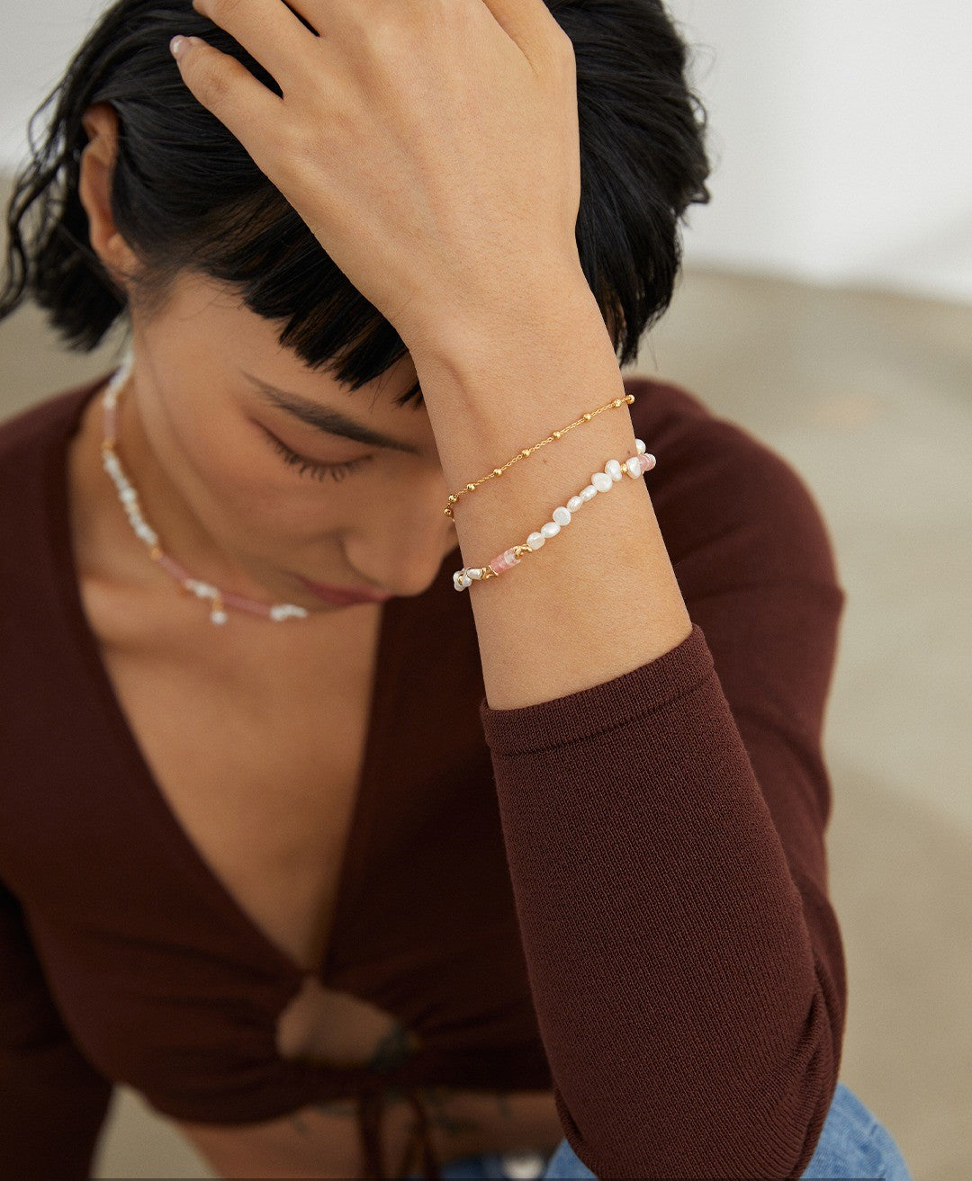 Peach Blossom Pure Silver Pearl Bracelet