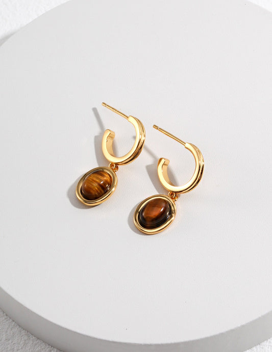 Pure Silver Tiger Eye Earrings